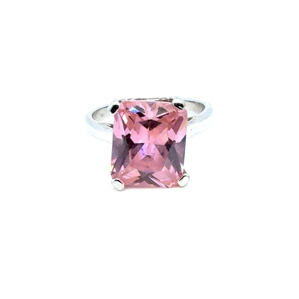 925 Silver Emerald Cut Pink Stone Ring